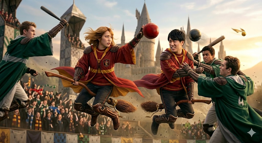 クィディッチの試合でスリザリン相手にい奮闘している時の写真