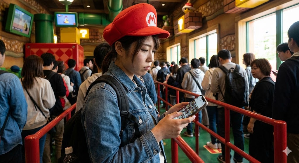 ユニバの待ち時間に写真の断捨離をする女性のイメージ