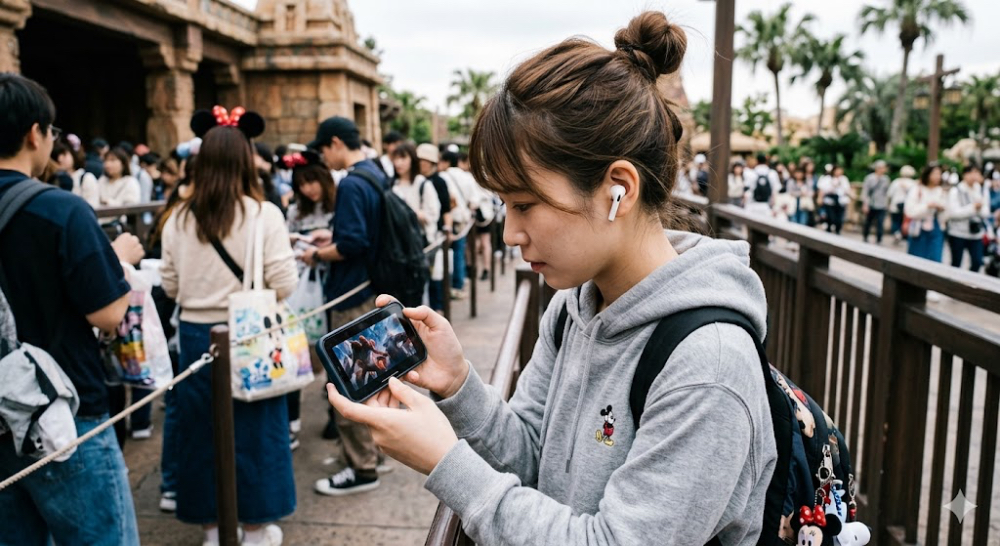 ディズニーの待ち時間にVODを楽しむ人