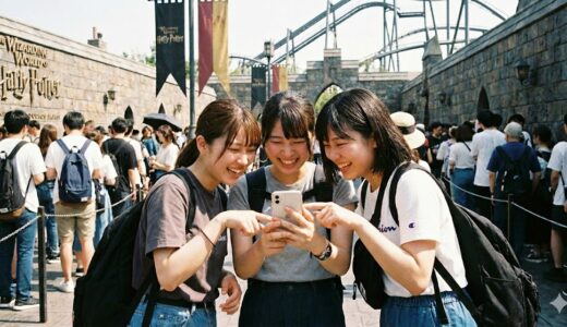 ユニバ待ち時間を楽しく過ごしている様子