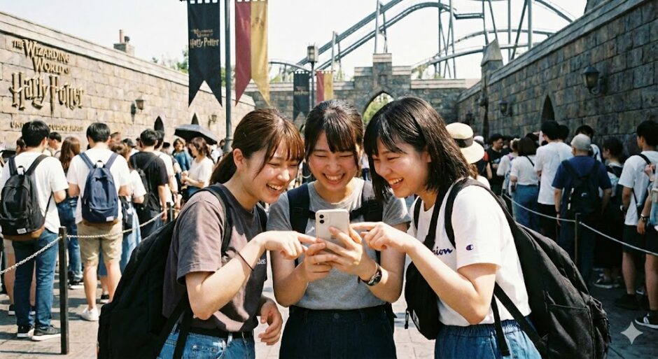 ユニバ待ち時間を楽しく過ごしている様子